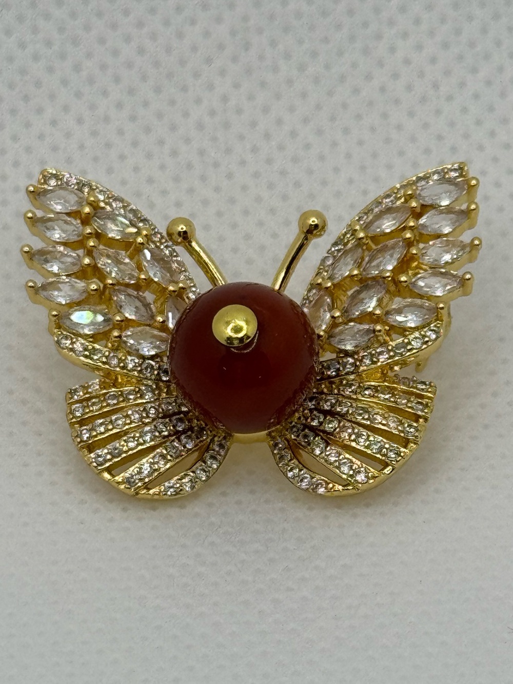 High-Quality Gold-Plated Silver Man-Made Coral Brooch